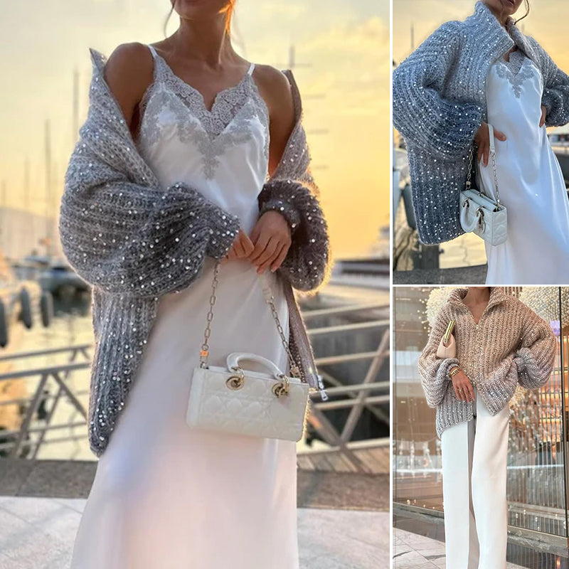 Yksivärinen paljettineulepusero