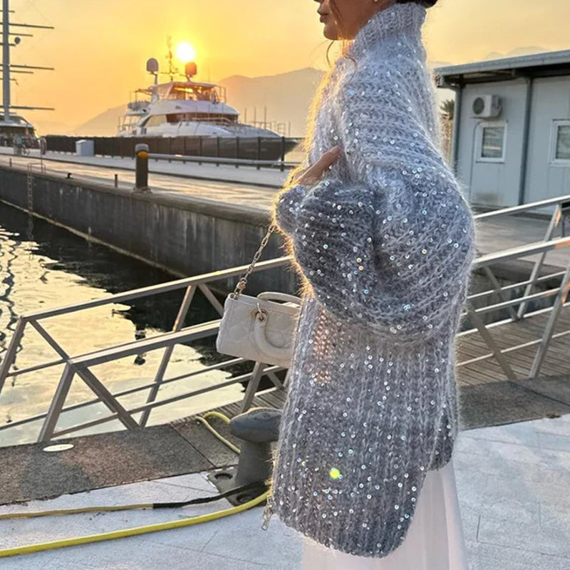 Yksivärinen paljettineulepusero